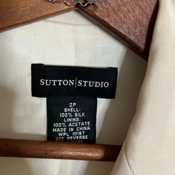 Sutton Studio Silk Single Button Collared Lined Lightweight Blazer Ivory Size 2P - Picture 7 of 12